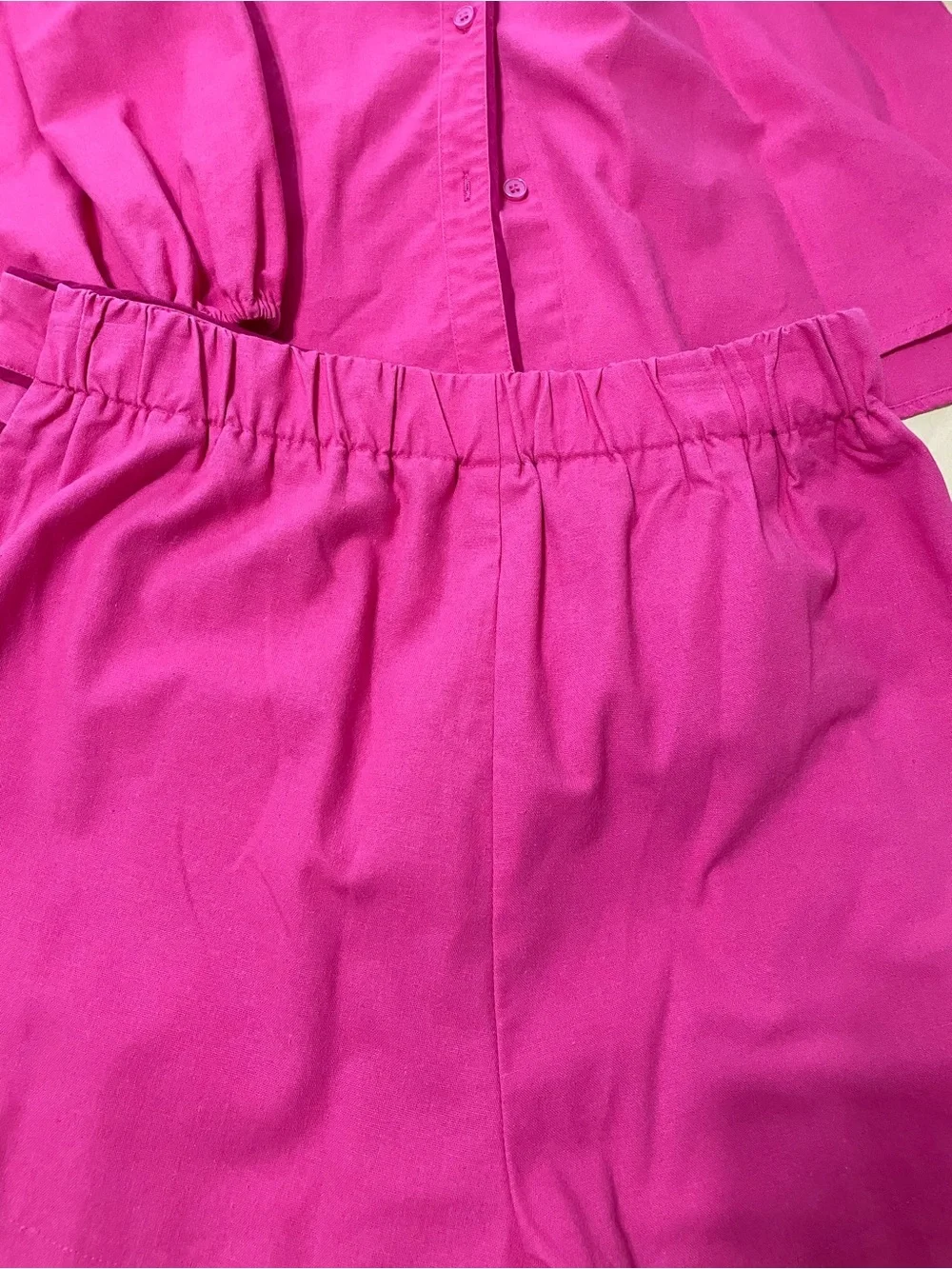 Commense Hot Pink Button-Up Shirt & High-Rise Shorts Set - Picture 5 of 8